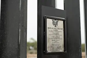 Texas Prints: Plaque commemorates the construction of a human barrier wall on the US Mexican Border
