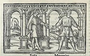 Plautus 254 184 Bc Prints: Plautus (254-184 BC). Illustration of the work 'Amphitryo' with the characters of Sophie and Mercurius