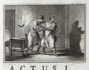 Plautus 254 184 Bc Prints: Plautus (254-184 BC). Scene from the first act of the comedy 'Bacchides' (1759)