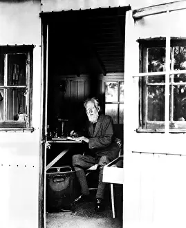 At Home Prints: Playwright George Bernard Shaw making notes on the movie version of his play CAESAR AND CLEOPATRA at his country home