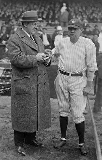 Playwright Prints: Playwright H.H. Van Loan taking notes as he talks with Babe Ruth in 1924
