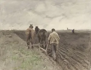 Peasants Prints: Plowing Farmer, 1848-88, Dutch watercolor painting by Anton Mauve