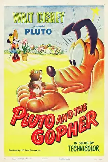 Disney Prints: PLUTO AND THE GOPHER, rear: Minnie Mouse, foreground, Pluto on poster art, 1950