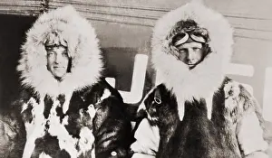 Flyers Prints: Polar aviators Richard Byrd and Floyd Bennett in fur on Spitsbergen Island, Norway