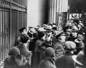 Panic Prints: Police control a crowd of panicked depositors outside the Bowery Savings of Bank of New York City in 1933