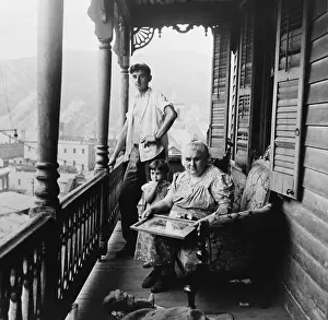 Young Man Prints: Polish family on the balcony of their apartment on High Street in Mauch Chunk