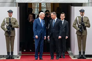 Photographers Prints: Polish President Andrzej Duda greets President Joe Biden at the Presidential Palace in Warsaw