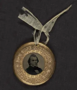 Button Prints: Political campaign button for 1864 presidential election showing bust tintype portrait of Vice Presidential candidate