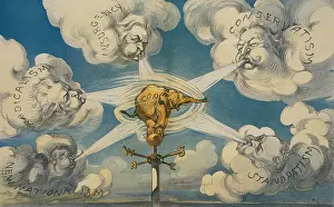 Storm Prints: Political cartoon of new political dynamics following the 1910 midterm elections
