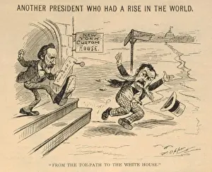 Capitol Prints: Political cartoon showing Chester Arthur kicked out of the New York Custom House by President Hayes