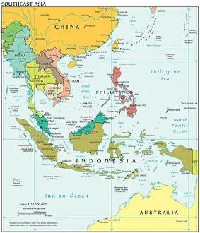 China Prints: Political map of 2013 depicting Southeast Asia and its complex ocean waterways