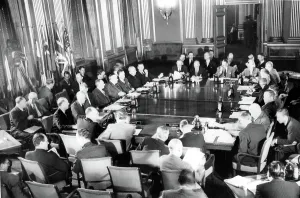Conference Prints: POLITICS-9/17/49 WASHINGTON- Representativs of the 12 Atlantic Pact nations gather in Inter-Departmental Auditorium to
