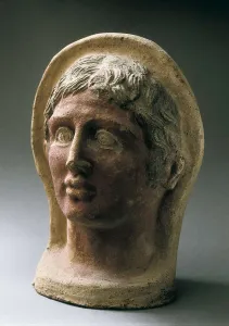 4th C Prints: Polychrome head of a woman. 4th c