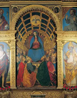 Polyptich of the Pentecost, by Ambrogio da Fossano also known as Bergognone, 1507, 16th century, board - Italy, Lombardy, Bergamo, Church of the Holy Spirit. Detail