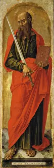 Polyptych with St Ambrose blessing, some devotees among the Sts Louis, Peter, Paul and Sebastian, by Vivarini Bartolomeo, 15th Century, 1477, panel gold ground