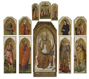 Polyptych of St. Peter, by Francesco dei Franceschi, 1447, 15th Century, tempera and gold on board - Italy, Veneto, Padua, Civic Museums. Whole artwork view. Enthroned St