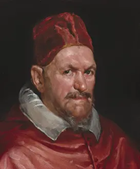 1650s Prints: Pope Innocent X, by Circle of Diego Velazquez, c. 1650, Spanish painting, oil on canvas
