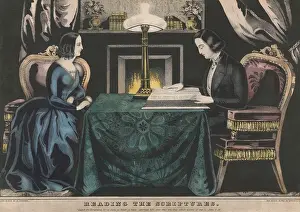 Books Prints: Popular print shows a couple engaged in Bible reading at home