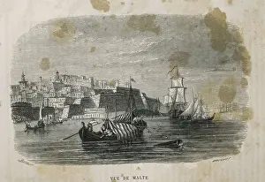 Seaside Prints: Port of La Valetta, in 1844. Engraving. AISA/Everett Collection**US SALES ONLY**