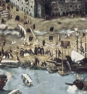 End 16th C Prints: The Port of Sevilla. end 16th c