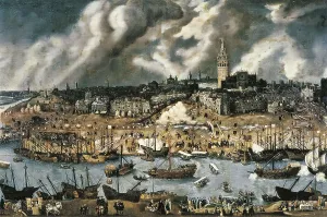 End 16th C Prints: The Port of Sevilla. end 16th c