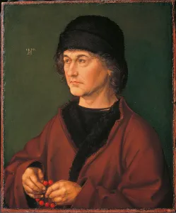 Oil On Panel Prints: Portrait of his Father Albrecht the Elder with the Crown of Rosary