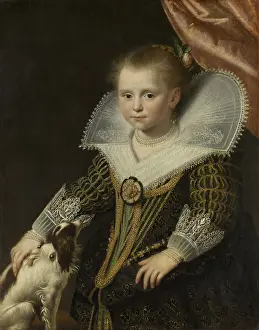 Embroidery Prints: Portrait of a Girl, by Paulus Moreelse, c. 1623, Dutch painting, oil on canvas