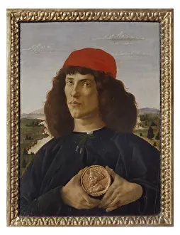 Portrait of a Man with a Medal of Cosimo the Elder, by Filipepi Sandro Known as Botticelli, 15th Century, 1474 -1475 about, tempera on panel, cm 57, 5 x 44 - Italy, Tuscany