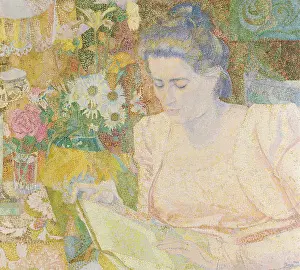 Rose Prints: Portrait of Marie Jeanette de Lange, by Jan Toorop, 1900, Dutch painting, oil on canvas
