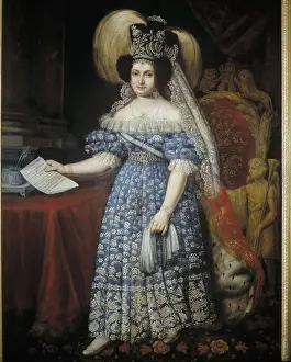 Regency Prints: Portrait of S. Gutirrez together with the regent queen who holds in her right hand the article 69 of the Constitution