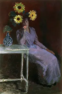 Arm Resting Prints: Portrait of Suzanne with Sunflowers (Portrait de Suzanne aux soleils)