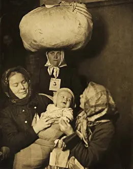 Bundles Prints: Portrait of three women and a baby just arrived to Ellis Island
