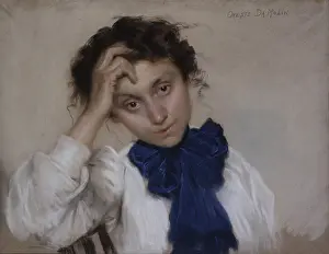 Frizzy Hair Prints: Portrait of young girl with blue tie