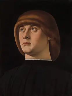 Venetian Prints: PORTRAIT OF A YOUNG MAN, by Jacometto, 1480s, Italian Renaissance painting, oil on wood