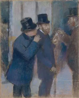 Pastel Prints: Portraits at the Stock Exchange, by Edgar Degas, 1879, French impressionist pastel drawing