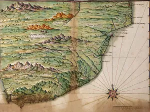 South Africa Prints: Portuguese map showing detailed views of the South Eastern tip of Africa (present day South Africa)from a 1630 atlas