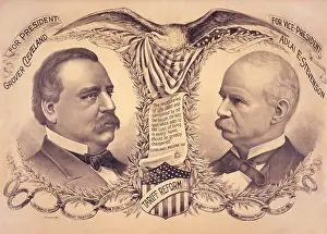 Stevenson Prints: Poster for the 1892 Presidential election with candidates Grover Cleveland and Adlai E