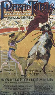 Pleasure Prints: Poster advertising the bullfighting season at the old bullring of Barcelona (1913)