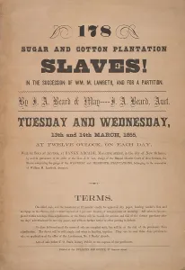 Business Prints: Poster announcing the auction of 178 sugar and cotton plantation slaves