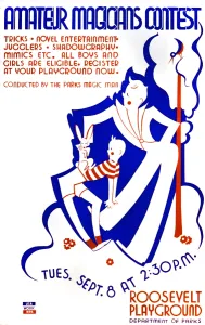 Graphic Design Prints: Poster announcing contest for amateur magicians at Roosevelt Playground