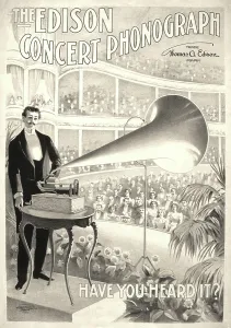 Phonograph Prints: Poster for a music festival, text reads: The Edison concert phonograph