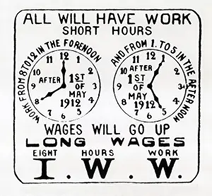 Communism Prints: Poster promoting the I.W.W. campaign for the eight hour work day. 1912