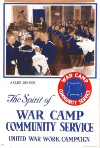2008 Prints: Poster showing a group of sailors socializing at table after a meal