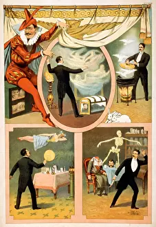 Show Prints: Poster for stage and magic show, Zan Zig performing in four magic vignettes, 1899