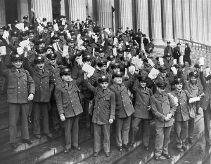 Social Security Prints: Postmen posed on the steps of the Pennsylvania post office