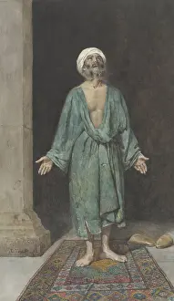 Bare Chested Prints: Praying Muslim, by Enrico Tarenghi, 1882, Italian watercolor painting (BSLOC_2016_2_189)