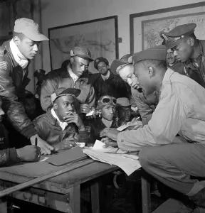 Images Dated 2nd August 2007: Preflight briefing of several Tuskegee airmen at Ramitelli