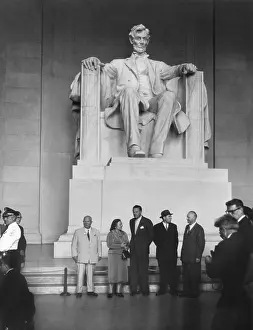 Lcgr1412 Prints: Premier Nikita Khrushchev and others beneath the Lincoln statue in the Lincoln Memorial