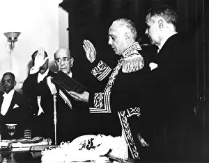 Latin American Prints: Pres. Rafael Trujillo of the Dominican Republic (second from right) takes the oath of office