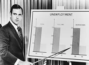 Chart Prints: Pres. Richard Nixon's Press Secretary, Ronald Ziegler, briefs newsmen on unemployment